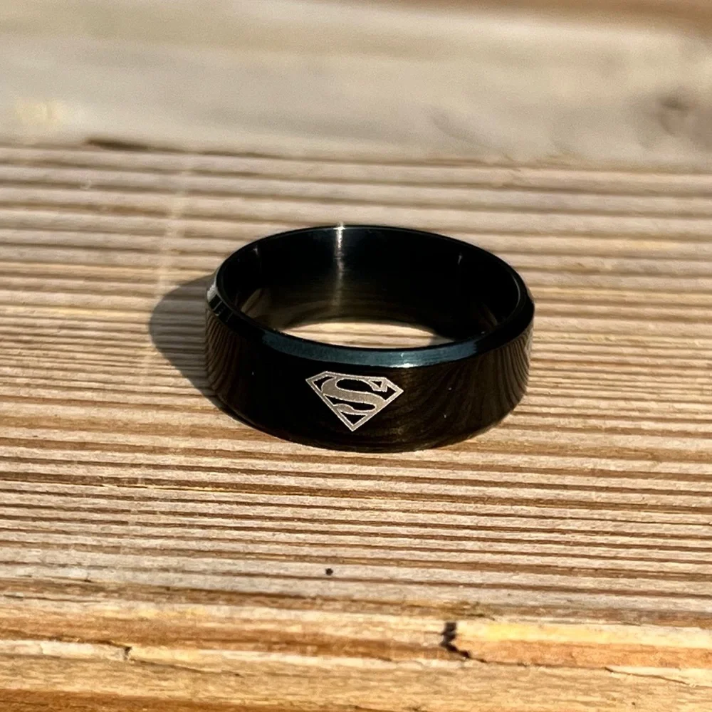 - Superman Sz 10.5 Black Stainless Steel Band Ring! NEW!
